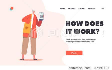 Digital Sanitary Pass Landing Page Template. Senior Woman Show Coronavirus Certificate Qr Code, Vaccination on Screen Digital Sanitary Pass Landing Page Template. Senior Woman Show Coronavirus Certificate Qr Code, Vaccination on Screen 87491195