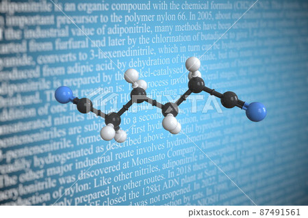 Molecular model of adiponitrile, 3D rendering Molecular model of adiponitrile, 3D rendering 87491561
