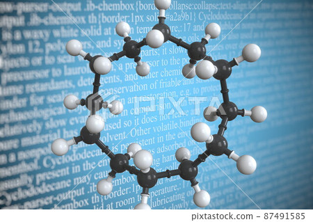 Cyclododecane scientific molecular model, 3D rendering Cyclododecane scientific molecular model, 3D rendering 87491585