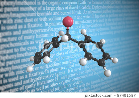 Molecular model of diphenylmethanol, 3D rendering Molecular model of diphenylmethanol, 3D rendering 87491587