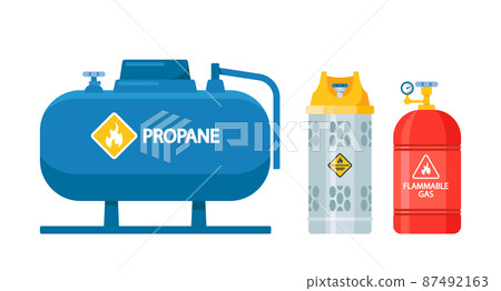 Set of Icons Gas Cylinders, Lpg Gas-bottles, Cylindrical Containers and Tanks with Liquefied Compressed Gases 87492163