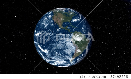Planet earth globe view from spaceflight with realistic earth surface from space 87492558