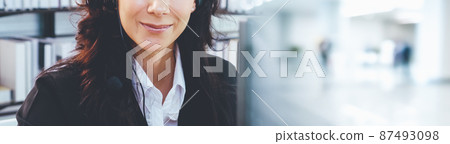 Call center or customer support agent in broaden view panoramic banner Call center or customer support agent in broaden view panoramic banner 87493098