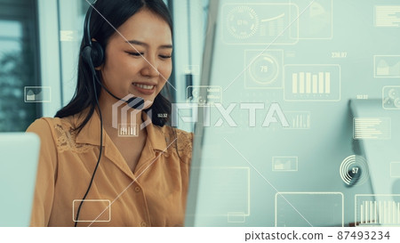 Customer support call center provide data with envisional graphic 87493234
