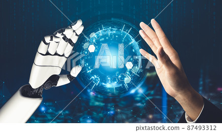 Futuristic AI thinking of droid robot artificial intelligence concept 87493312