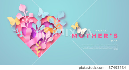 Happy Mothers Day paper cut heart template 87493384