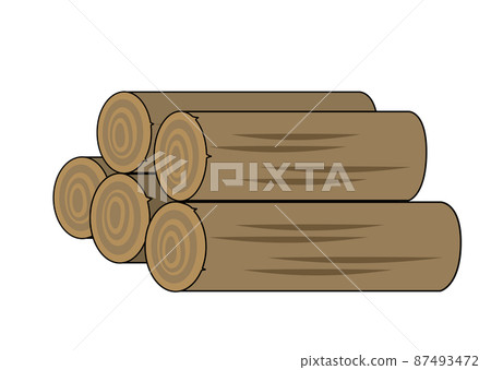 堆疊原木的插圖（用於建築材料和木材生物質的圖像） 87493472