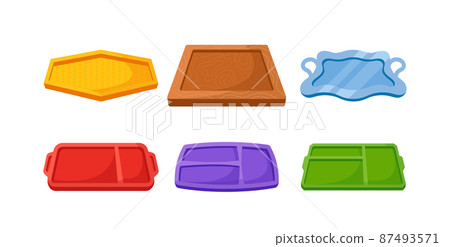 Set of Empty Trays of Plastic, Metal or Wood, Blank Serving Tray for Food, Home Kitchen Dishes, Caterers, Office Parties 87493571