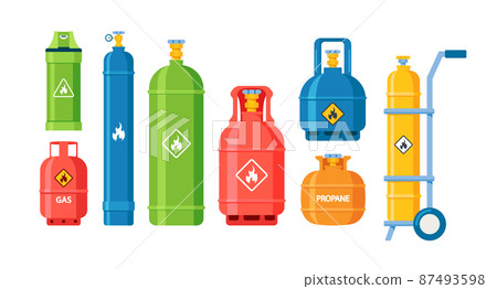 Gas and Fuel Storage Icons Collection. Canisters, Cylinders, Tanks and Balloons With Lpg and Oxygen. Petroleum Industry 87493598