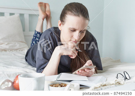 Social media, digital technological dependency. Mobile addiction. Quarantine, self-isolation 87494150