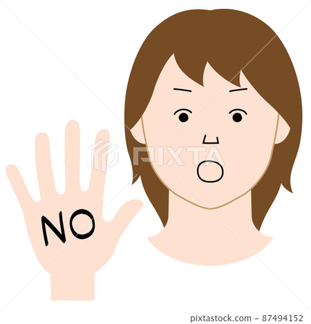 Illustration of a woman with one hand sticking out to indicate "NO" (white background, vector, clipping) 87494152