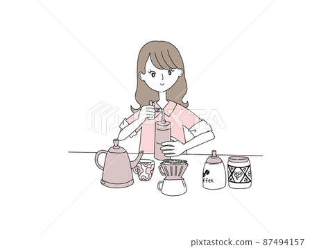 A woman who is making coffee 87494157