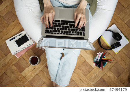 Online shopping, online learning, wark at home. Distance education. 87494179