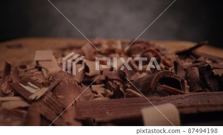 Macro shot of chocolate flakes Macro shot of chocolate flakes 87494198