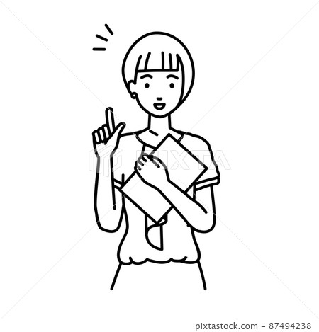 一個站起來手裡拿著文件的辦公室休閒女 87494238