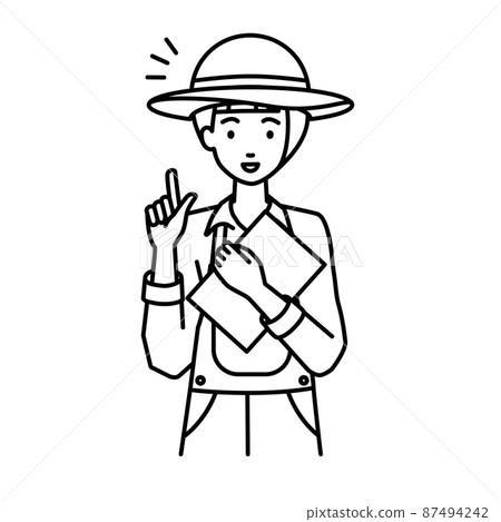 A farmer woman who stood up and held a document in her hand and had some inspiration A farmer woman who stood up and held a document in her hand and had some inspiration 87494242