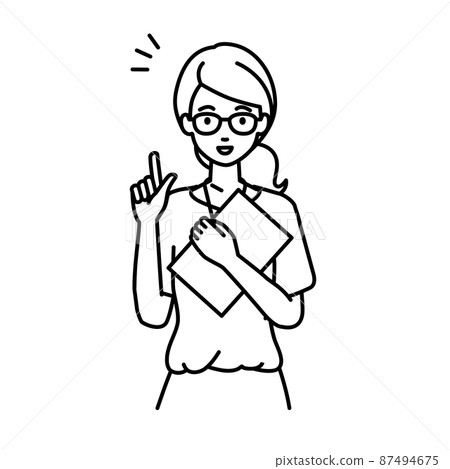 一位站起身來，手裡拿著一份文件，有了一些靈感的女老師 87494675