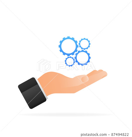 Data update or synchronize with hand. Update on laptop and smartphone. 87494822