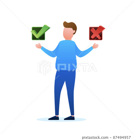 Man choosing between two options yes and no. Vector stock illustration 87494957