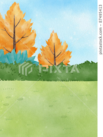 Forest silhouette scene. Landscape with coniferous trees. Beautiful green view watercolor. 87495413