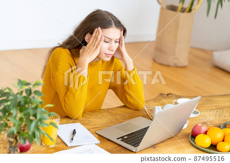 Young woman meditating, slow pace of life, niksen philosophy. 87495516