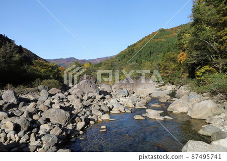 流過百萬塊岩石和紅葉的手取川(石川縣白山市) 流過百萬塊岩石和紅葉的手取川(石川縣白山市) 87495741