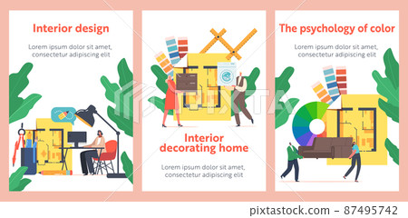 Interior Design Creative Profession Digital Art Banners. Tiny Graphic Designer Characters at Huge Apartment Layout Interior Design Creative Profession Digital Art Banners. Tiny Graphic Designer Characters at Huge Apartment Layout 87495742