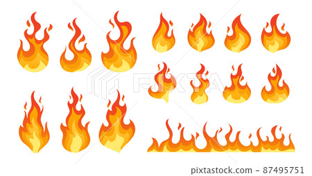 Fire, Campfire, Isolated Torch Flame, Burning Bonfire Blaze. Glowing Shining Flare with Long Waving Tongues Elements 87495751