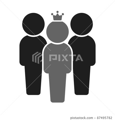 一個戴皇冠的人和兩個站在後面的人的圖標象形圖-隨從保鏢的圖像素材 87495782