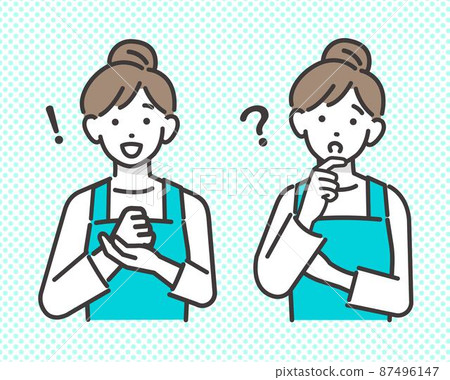 矢量圖材料/家務/家庭主婦（托兒所老師、家政代理）的一套，帶著圍裙想知道或解決 87496147