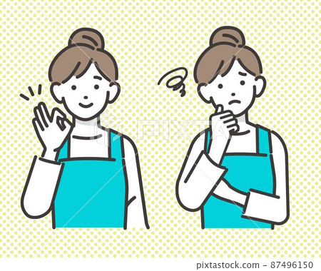 矢量圖材料/家務/一套家庭主婦（托兒所老師、家政代理），帶著擔心或標記好的圍裙 87496150