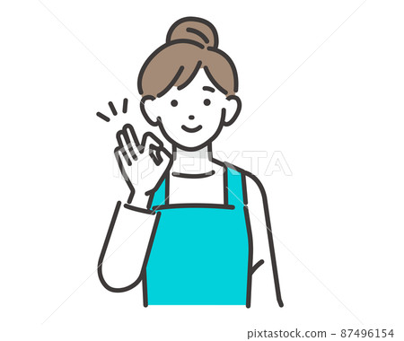 Vector illustration material / housework / set of a housewife (nursery teacher, housekeeping agent) with an apron that marks OK 87496154