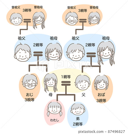 Illustration material ｜ Inheritance diagram Hand-drawn illustration of family tree Pastel color text available 3rd degree 87496827