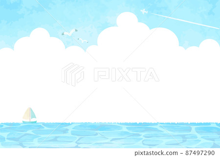 Simple and beautiful watercolor sea background illustration 87497290