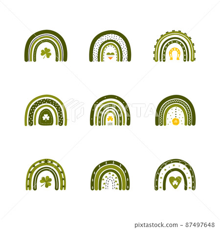 St. Patrick day rainbow in boho style. Bohemian clipart for irish holidays. Scandinavian design for postcard, sticker, clothes, wrapping paper, fabric. Cute vector illustration with shamrock St. Patrick day rainbow in boho style. Bohemian clipart for irish holidays. Scandinavian design for postcard, sticker, clothes, wrapping paper, fabric. Cute vector illustration with shamrock 87497648