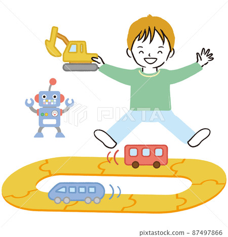 線條藝術彩色插圖兒童玩鐵軌和車輛玩具 87497866