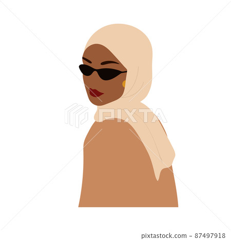 Abstract muslim woman in hijab. Faceless female portrait in sunglasses. Minimalist vector illustration in flat style. Design element for International Womens Day and Mothers day 87497918