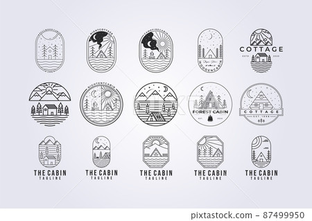 Various set and bundle cottage cabin barn line art logo vector illustration design 87499950