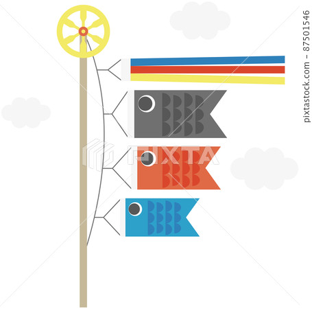 A simple and cute family of three swimming carp streamers and a streamer A simple and cute family of three swimming carp streamers and a streamer 87501546