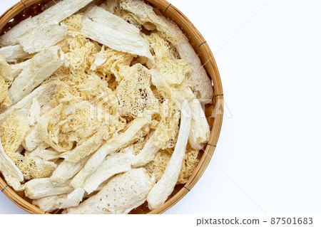 Dried tropical stinkhorn mushroom in bamboo basket Dried tropical stinkhorn mushroom in bamboo basket 87501683
