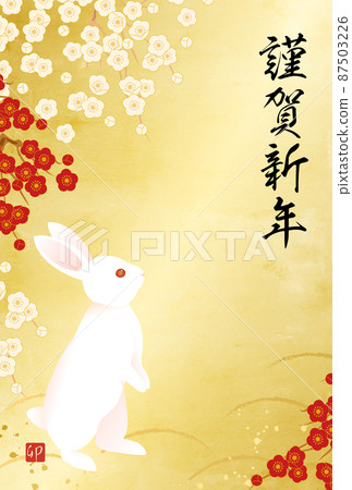Vector illustration template of 2023 New Year's card of rabbit and plum blossom 87503226