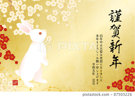 Vector illustration template of 2023 New Year's card of rabbit and plum blossom 87503228