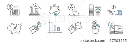 Finance crisis, money loss doodle icons collection Finance crisis, money loss doodle icons collection 87503235