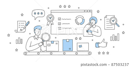 Quality control doodle concept, product inspection 87503237