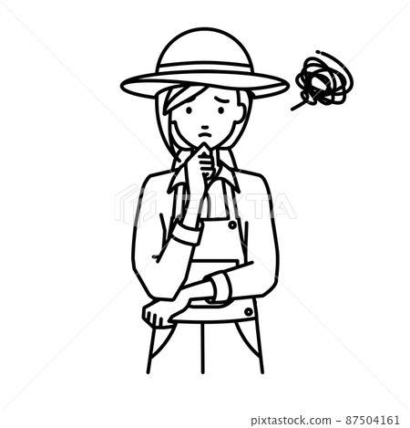 一個農婦，手放在下巴上，遇到麻煩 87504161
