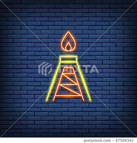 Vector oil rig, fuel platform, pumping station neon sign. 87504342