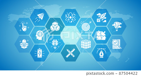 Creative horizontal outline illustration. Innovation, startup, artwork, project, idea icon banner. Web banner layout template. 87504422