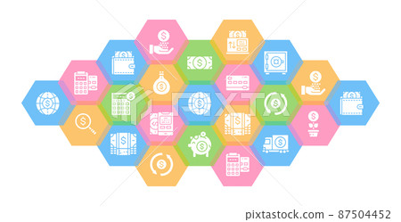 Banking icon set. Credit Card, Currency Exchange, Atm, Terminal web header banner. 87504452