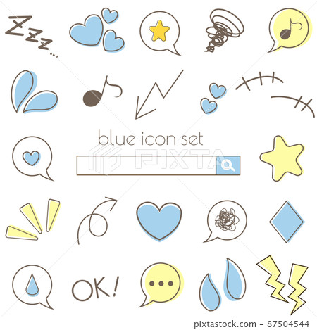 插圖素材|藍色可愛簡單的手寫表情圖標集 插圖素材|藍色可愛簡單的手寫表情圖標集 87504544