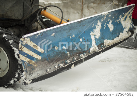 Equipment for snow removal in Russia. Scraper on transport. Utility details. Equipment for snow removal in Russia. Scraper on transport. Utility details. 87504592